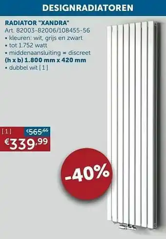Zelfbouwmarkt Designradiator staal radiator xandra dubbel wit aanbieding
