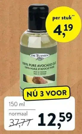Holland & Barrett 100% pure avocado olie 100% hulie d`avocat pure 150ml aanbieding