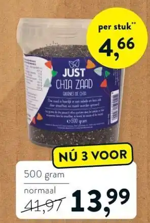 Holland & Barrett Chia zaad 500gram aanbieding