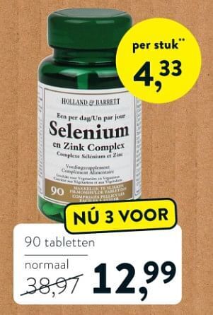Holland & Barrett Selenium en zink complex aanbieding