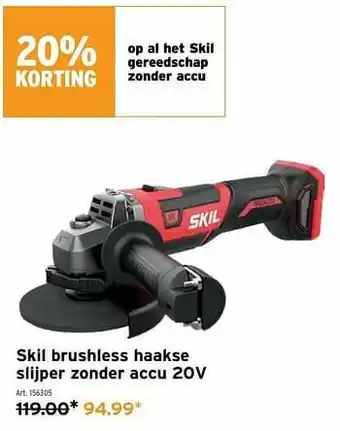 GAMMA Skil brushless haakse slijper zonder accu 20v aanbieding