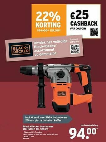 GAMMA Black+decker boorhamer behs03k-qs 1250w aanbieding
