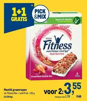 Makro Nestlé graanrepen fitness bar - rood fruit aanbieding