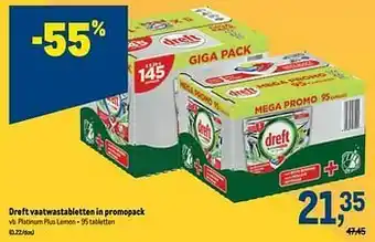 Makro Dreft vaatwastabletten platinum plus lemon aanbieding
