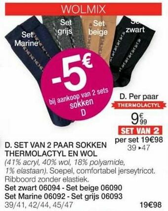 Set van 2 paar sokken thermolactyl en wol