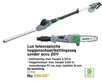 GAMMA Lux telescopische heggenschaar-kettingzaag zonder accu 20v aanbieding