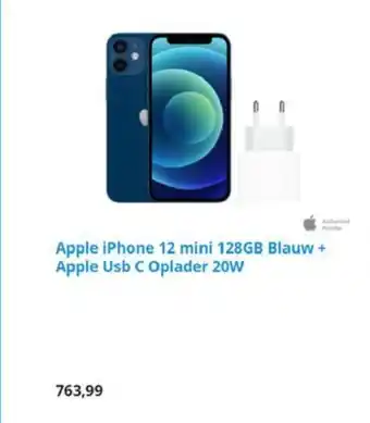Coolblue Apple iPhone 12 mini 128GB Blauw + Apple Usb C Oplader 20W aanbieding