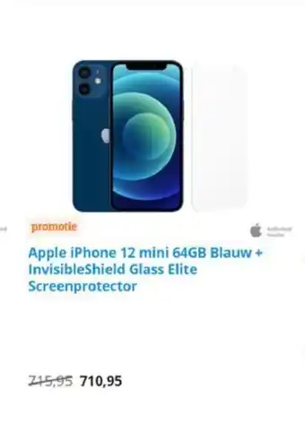 Coolblue Apple iPhone 12 mini 64GB Blauw + InvisibleShield Glass Elite Screenprotector aanbieding
