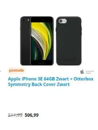 Coolblue Apple iPhone SE 64GB Zwart + Otterbox Symmetry Back Cover Zwart aanbieding