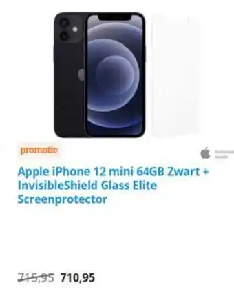Coolblue Apple iPhone 12 mini 64GB Zwart + InvisibleShield Glass Elite Screenprotector aanbieding