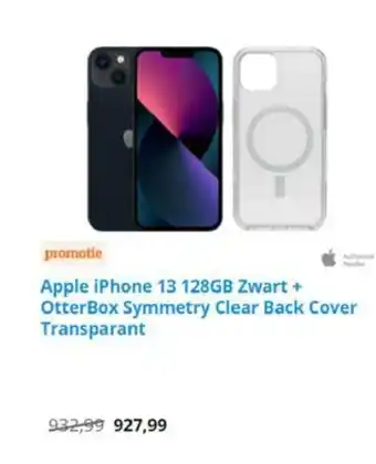 Coolblue Apple iPhone 13 128GB Zwart + Otterbox Symmetry Clear Back Cover Transparant aanbieding