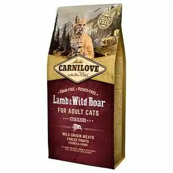Zooplus 2x6kg Lamb & Wild Boar for Adult Cats Sterilised Graanvrij Carnilove Kattenvoer aanbieding