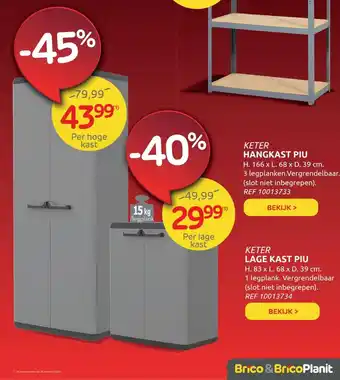 BricoPlanit Keter Hangkast Piu 166 x 68 x 39 cm aanbieding