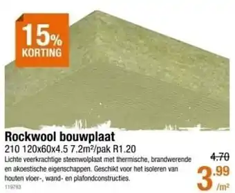 Rockwool bouwplaat 120x60x4.5cm