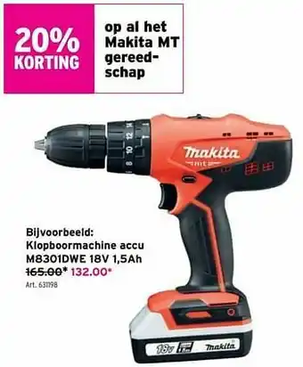 GAMMA Makita klopboormachine accu m8301dwe 18v 1,5ah aanbieding