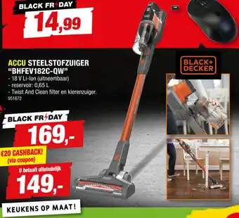 Hubo Black+Decker Accu Steelstofzuiger | BHFEV182C-QW aanbieding