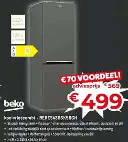 Exellent Beko koelvriescombi BERCSA366K50GN aanbieding