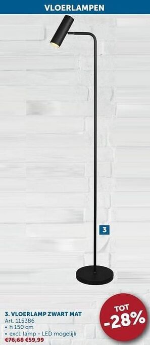 Zelfbouwmarkt Vloerlamp zwart mat aanbieding