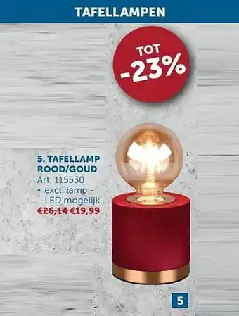 Zelfbouwmarkt Tafellamp rood-goud aanbieding