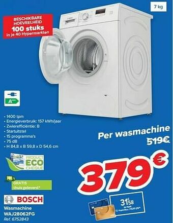 Carrefour Bosch wasmachine waj28062fg aanbieding
