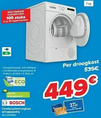 Carrefour Bosch condensatiedroogkast wth83001fg aanbieding