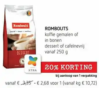 Spar Colruyt Rombouts koffie gemalen of in bonen dessert of cafeïnevrij aanbieding