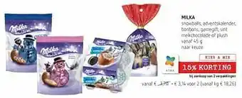Spar Colruyt Milka snowballs adventskalender bonbons gamegift sint melkchocolade of plush aanbieding