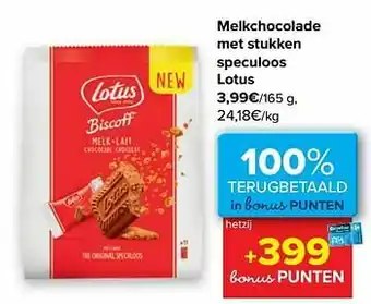 Carrefour Melkchocolade met stukken speculoos lotus aanbieding