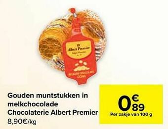 Gouden muntstukken in melkchocolade chocolaterie albert premier