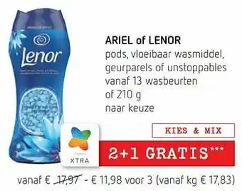 Spar Colruyt Ariel of lenor pods vloeibaar wasmiddel geurparels of unstoppables aanbieding