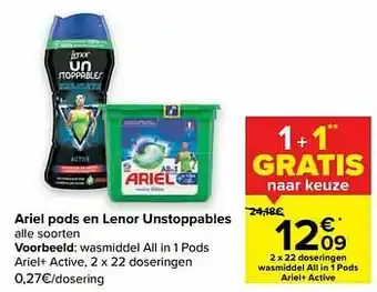 Carrefour Wasmiddel all in 1 pods ariel+ active aanbieding