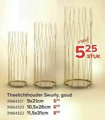 Euroshop Theelichthouder swurly, goud aanbieding