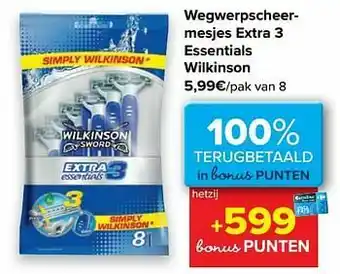 Carrefour Wegwerpscheermesjes extra 3 essentials wilkinson aanbieding