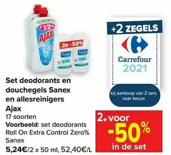 Carrefour Set deodorants roll on extra control zero% sanex aanbieding