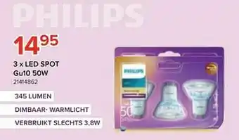 Euroshop 3 x led spot gu10 50w aanbieding