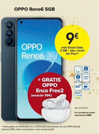 Carrefour OPPO Reno6 5GB aanbieding