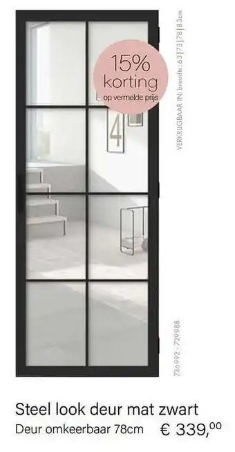 Steel look deur mat zwart deur omkeerbaar
