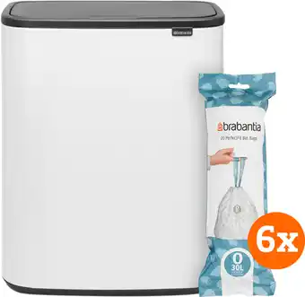 Coolblue Brabantia Bo Touch Bin 2 x 30 Liter White + Vuilniszakken (120 stuks) aanbieding