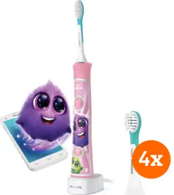 Coolblue Philips Sonicare for Kids Connected HX6352/42 + Kids opzetborstels vanaf 3 jaar (4 stuks) aanbieding