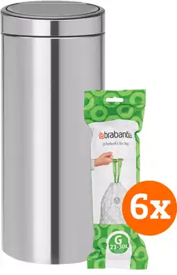 Coolblue Brabantia Touch Bin 30 Liter Matt Steel Fingerprint Proof + Vuilniszakken (120 stuks) aanbieding