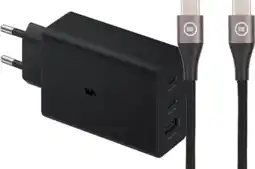 Coolblue Samsung Oplader met 3 Usb Poorten 65W Zwart + Usb C Kabel Nylon Zwart 1,5m aanbieding