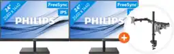 Coolblue Philips 245E1S Lot de 2 + NewStar FPMA-D550DBLACK aanbieding