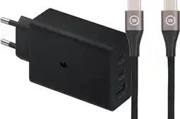 Coolblue Samsung Chargeur avec 3 Ports USB 65 W Noir + Câble USB-C Nylon Noir 1,5 m aanbieding