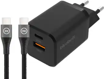 Coolblue BlueBuilt Chargeur Rapide avec 2 Ports USB 38 W Noir + Câble USB-C 1,5 m aanbieding