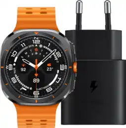 Coolblue Samsung Galaxy Watch Ultra 4G Gris/Orange 47 mm + Chargeur 25 W aanbieding
