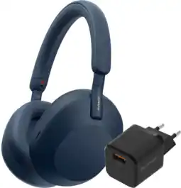 Coolblue Sony WH-1000XM5 Bleu + BlueBuilt Quick Charge Chargeur avec Port USB-A 18 W Noir aanbieding