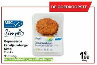 Carrefour Market Gepaneerde kabeljauwburger simpl aanbieding