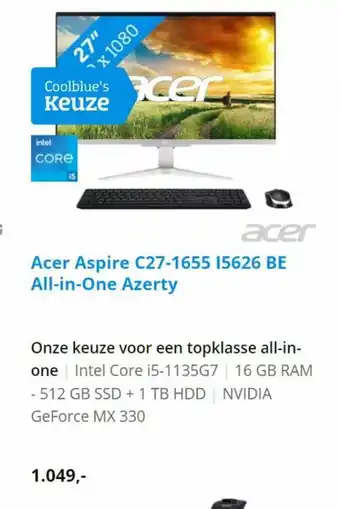 Coolblue Acer Aspire C27-1655 I5626 BEAll-in-One Azerty aanbieding