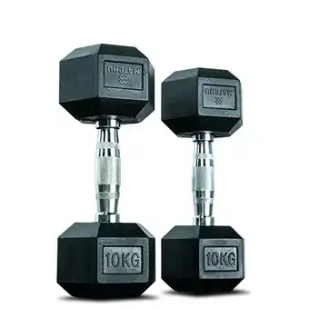 Decathlon Hexa dumbbells set / Rubberen dumbbells - 2 x 10 kg - zwart aanbieding