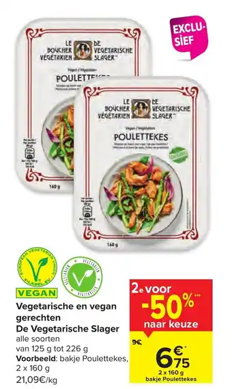 Carrefour Vegetarische en vegan gerechten De Vegetarische Slager 2 x 160g aanbieding